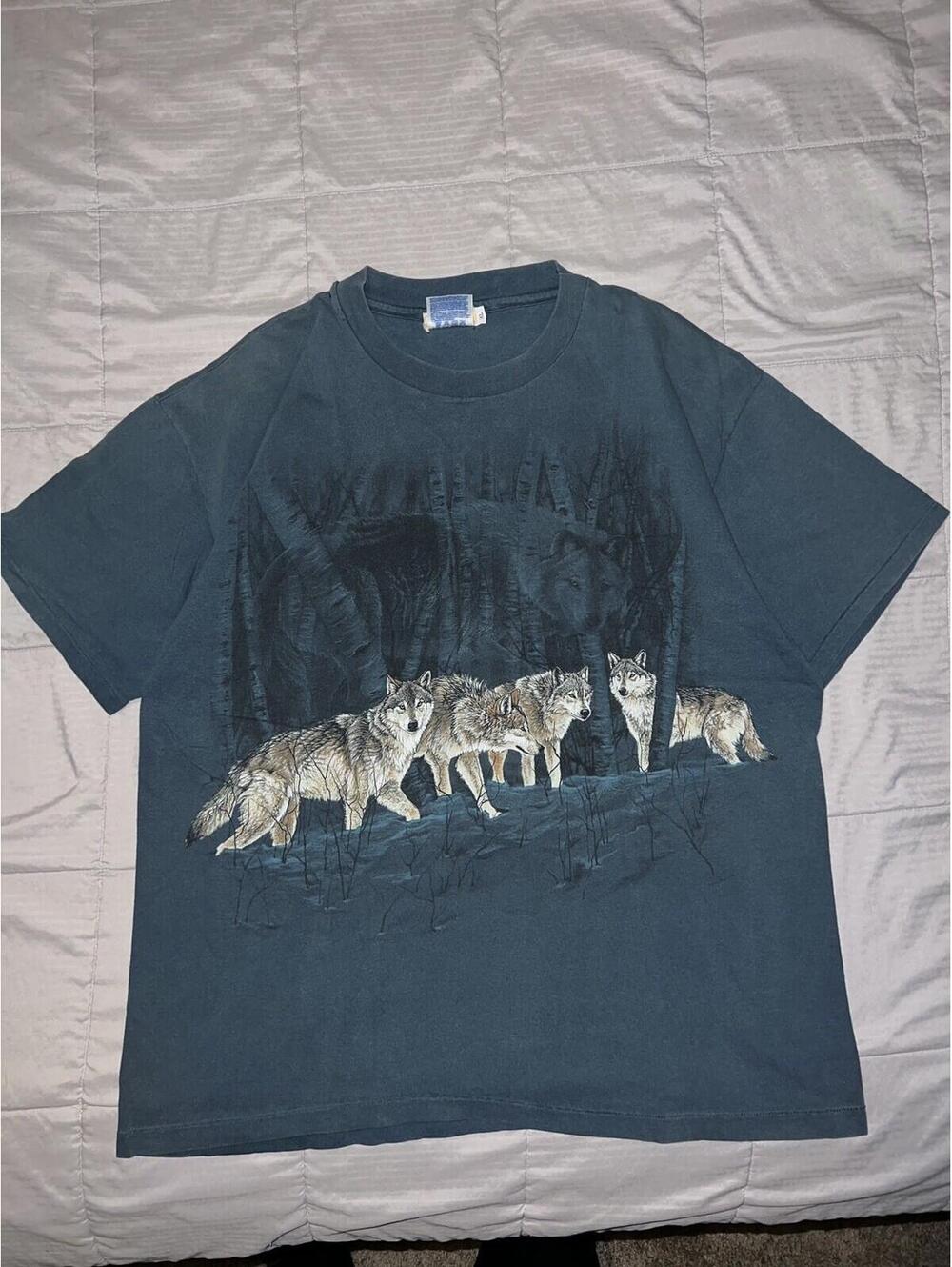 VINTAGE Winona SINGLE STITCH 90s WOLF PACK NATURE T-Shirt X-LARGE